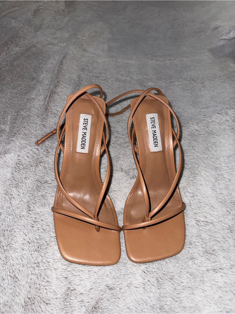Steve Madden Tan Strappy Square-Toe Lace-Up Heels